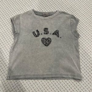 Zara Girls Kids Gray USA Graphic Tee with Leopard Heart size 9/10